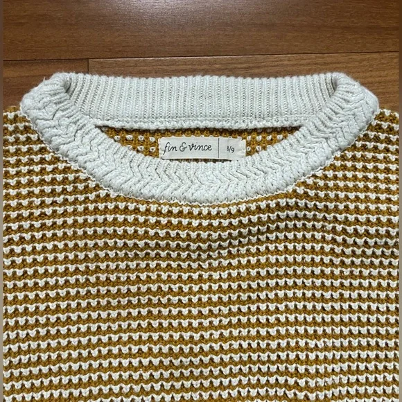 Fin & Vince Kids’ Yellow and White Knit 100% Organic Cotton Sweater - Picture 2 of 8